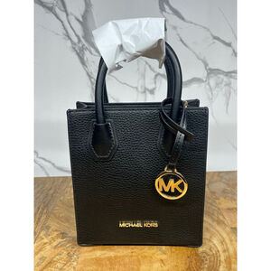 NWT Michael Kors Mercer Pebbled Leather Crossbody Bag In Black